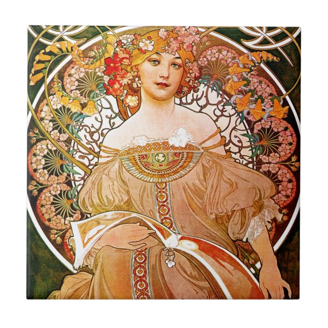 Azulejo Alphonse Mucha Dreaming (Reverie) (Frente)
