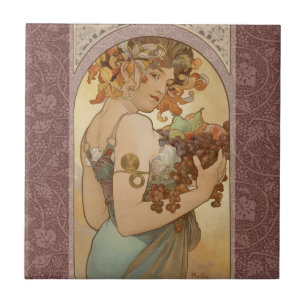 Azulejo Alphonse Mucha Frutas Art Nouveau Vintage Doncella