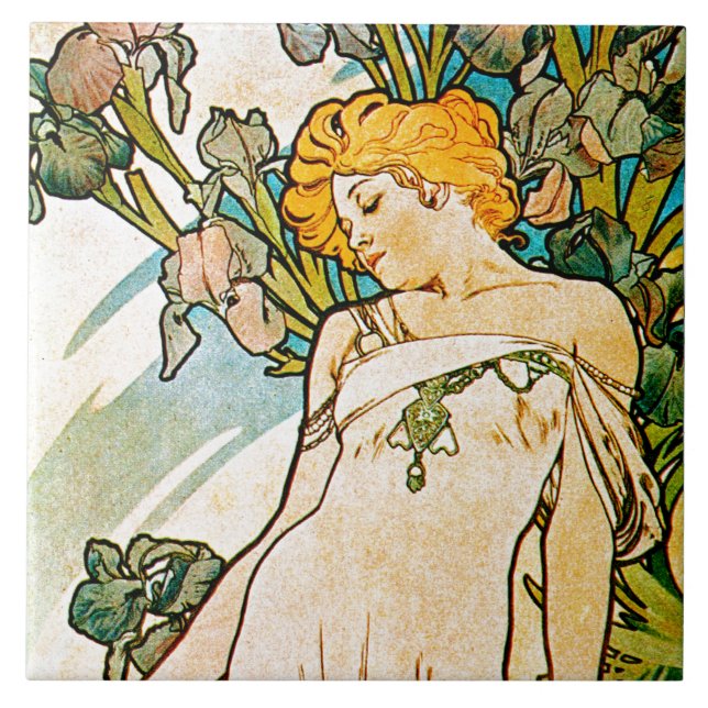 Azulejo Alphonse Mucha - Iris WB (Frente)