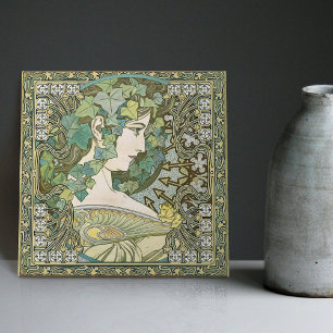 Azulejo Alphonse Mucha IVY 1901 Art Nouveau Vintage