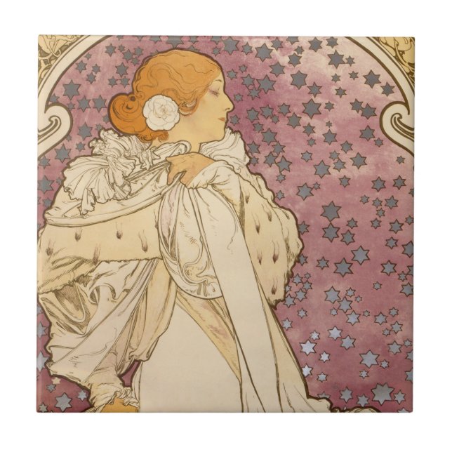 Azulejo Alphonse Mucha La Dame Aux Camelias: Art Nouveau  (Frente)
