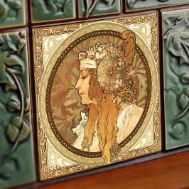 Azulejo Alphonse Mucha Mujer Retrato Art Nouveau Vintage