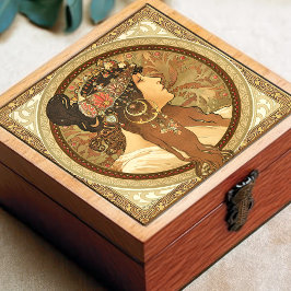 Azulejo Alphonse Mucha Mujer Retrato Art Nouveau Vintage