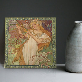Azulejo Alphonse Mucha Primavera Temporada Art Nouveau Vin