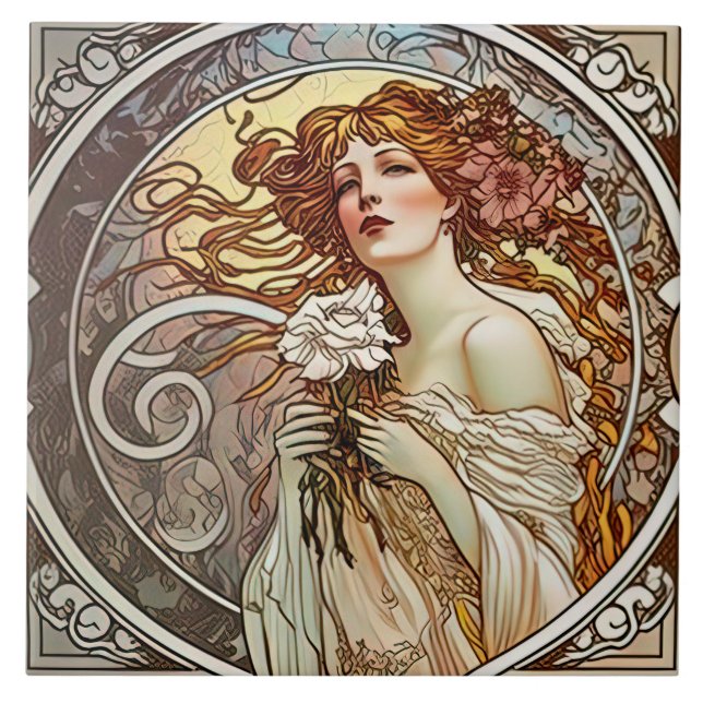 Azulejo Alphonse Mucha Sarah Bernhardt Art Nouveau (Frente)