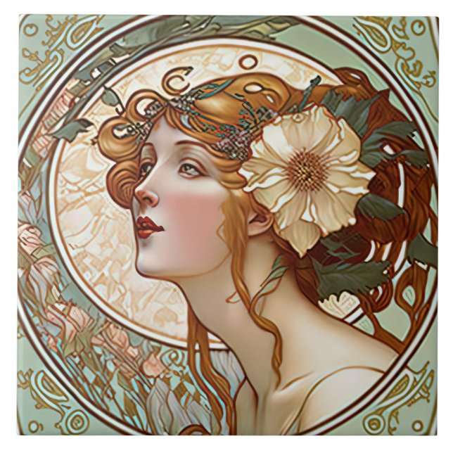 Azulejo Alphonse Mucha Sarah Bernhardt Art Nouveau Ceramic (Frente)