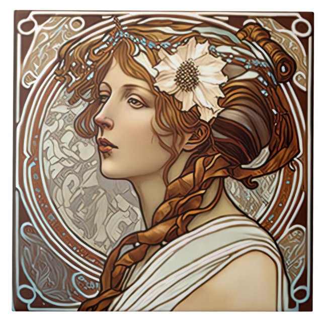 Azulejo Alphonse Mucha Sarah Bernhardt Art Nouveau Ceramic (Frente)