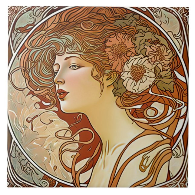 Azulejo Alphonse Mucha Sarah Bernhardt Art Nouveau Ceramic (Frente)