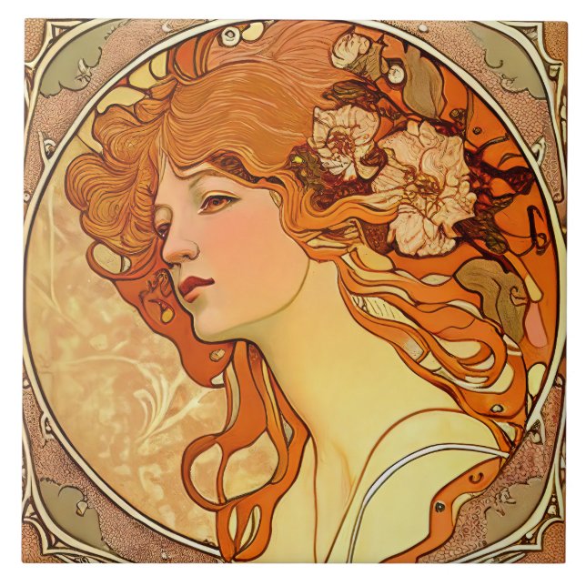 Azulejo Alphonse Mucha Sarah Bernhardt Art Nouveau Ceramic (Frente)
