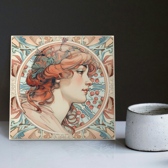 Azulejo Alphonse Mucha Sarah Bernhardt Art Nouveau Ceramic (Subido por el creador)