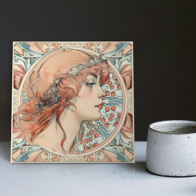 Azulejo Alphonse Mucha Sarah Bernhardt Art Nouveau Ceramic (Subido por el creador)