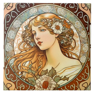 Azulejo Alphonse Mucha Sarah Bernhardt Art Nouveau Ceramic