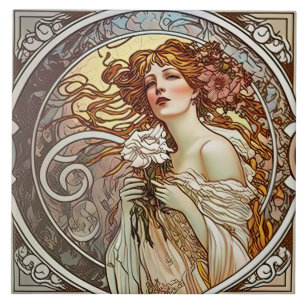 Azulejo Alphonse Mucha Sarah Bernhardt Art Nouveau Ceramic