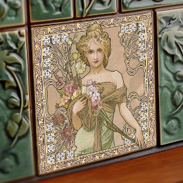 Azulejo Alphonse Mucha Spring 4Seasons Art Nouveau Vintage