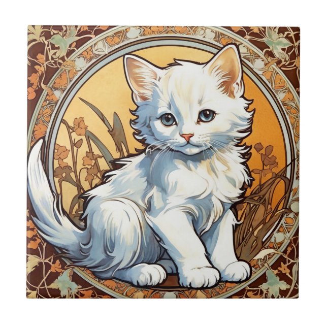 Azulejo Alphonse Mucha Style Cat (Frente)