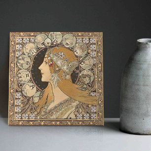 Azulejo Alphonse Mucha ZODIAC 1896 Arte Nouveau Antiguo