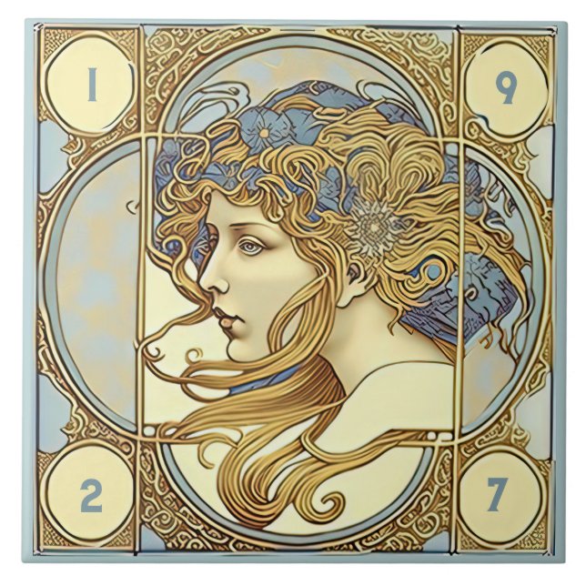 Azulejo Alphonse Mucha Zodiac Wall Decoración Art Nouveau  (Frente)