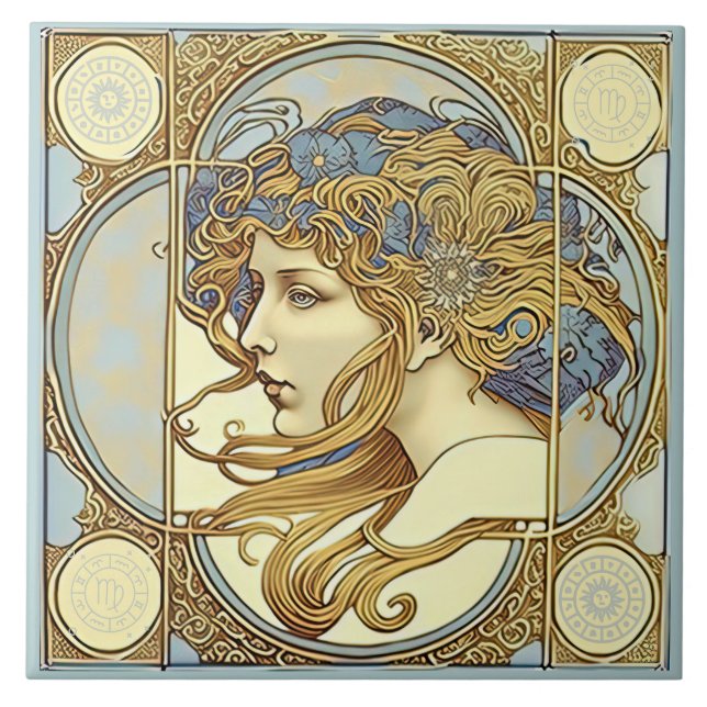 Azulejo Alphonse Mucha Zodiac Wall Decoración Art Nouveau  (Frente)