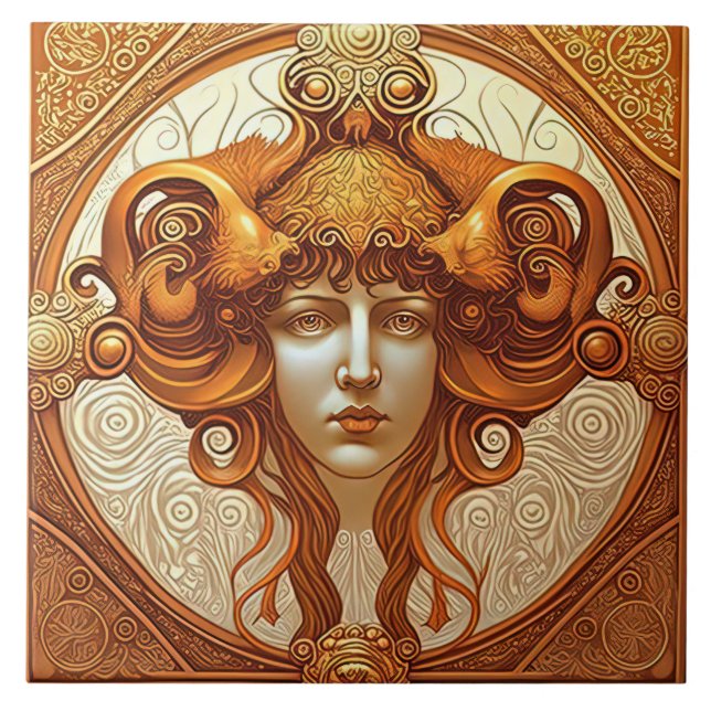 Azulejo Alphonse Mucha Zodiac Wall Decoración Art Nouveau  (Frente)
