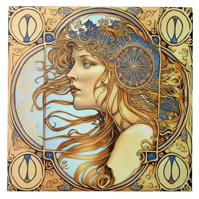 Azulejo Alphonse Mucha Zodiac Wall Decoración Art Nouveau  (Frente)
