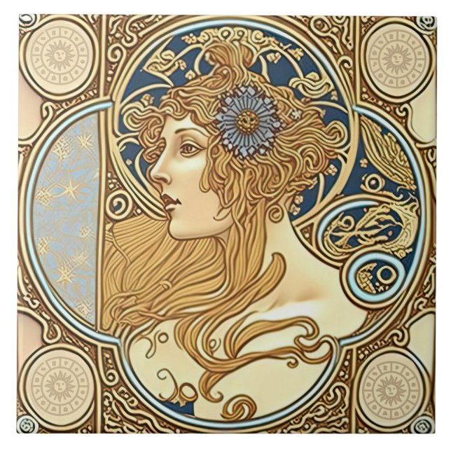 Azulejo Alphonse Mucha Zodiac Wall Decoración Art Nouveau  (Frente)