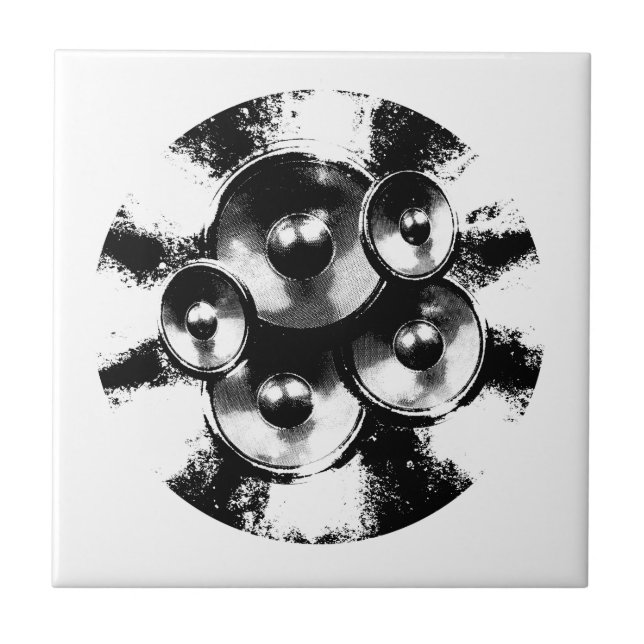 Azulejo Altavoces de música en blanco y negro (Frente)