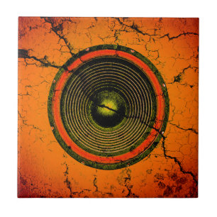 Azulejo Altavoz de música naranja con grietas