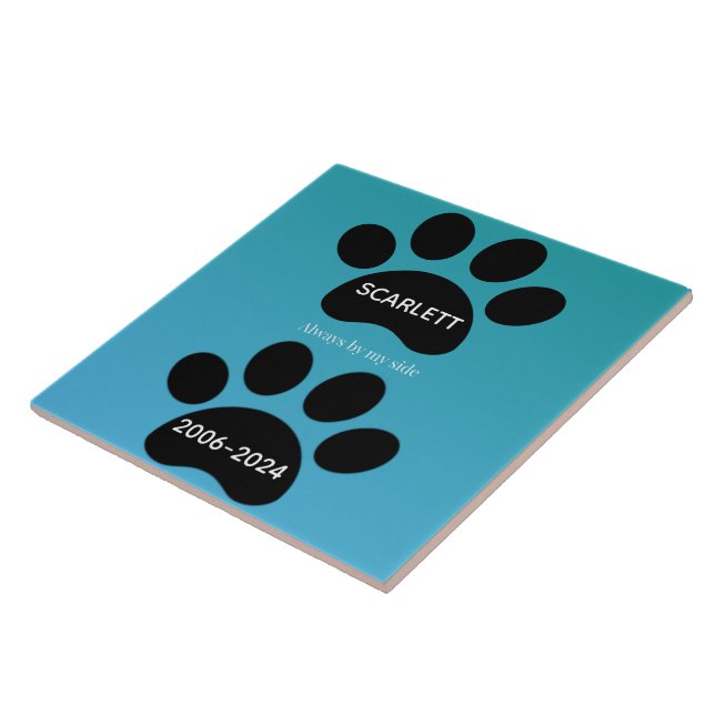Azulejo Always By My Side Teal Blue Paw Print Tribute (Lado)
