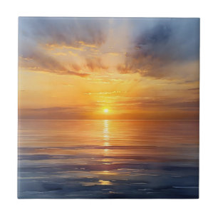 Azulejo Amanecer acuático sobre el mar tranquilo