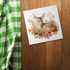 Azulejo Amanecer de ciervo en hojas de otoño