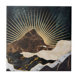 Azulejo Amanecer Dorado sobre Montañas de Mármol y cielo e