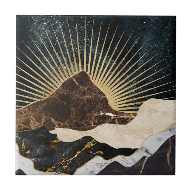 Azulejo Amanecer Dorado sobre Montañas de Mármol y cielo e (Frente)