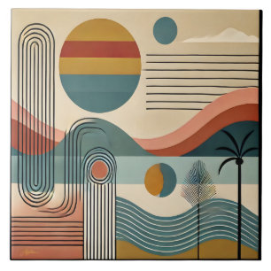 Azulejo Amanecer en la playa de arte moderno de mediados d