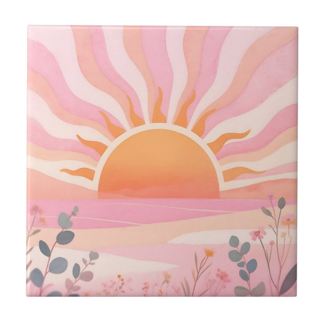 Azulejo Amanecer Pastel Boho Pradera (Frente)
