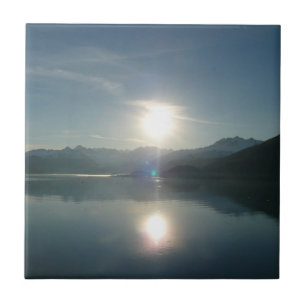 Azulejo Amanecer sobre el fiordo universitario Alaska Foto