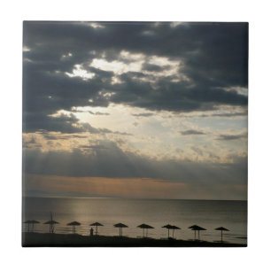 Azulejo Amanecer sobre la playa en Grecia Foto de mosaico