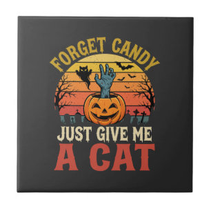 Azulejo Amante de gatos de Halloween Olvida Caramelo Gráfi