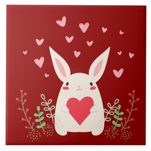 Azulejo Amante de Kawaii Bunny Personalizado (Frente)