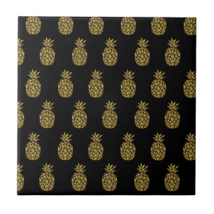 Azulejo Amante de la Piña Tropical con Brillo Dorado