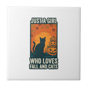 Azulejo Amante De Los Gatos Solo Una Chica Que Ama El Otoñ