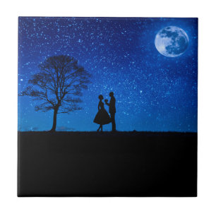 Azulejo Amantes bajo una luna llena       