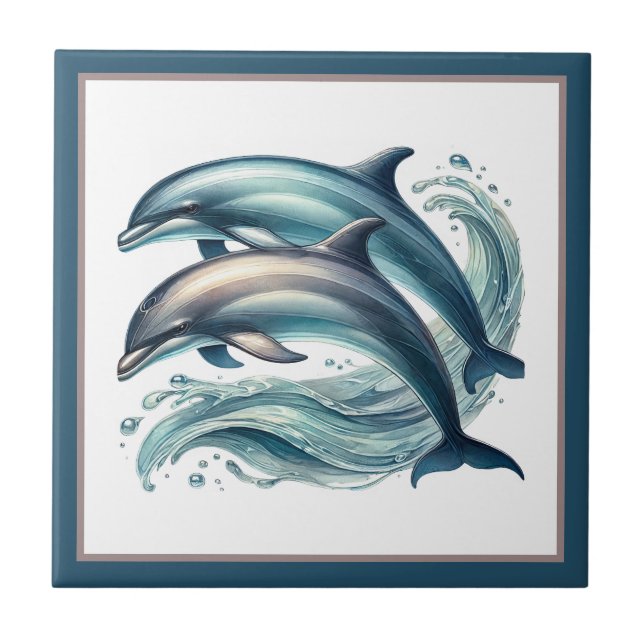 Azulejo Amantes de delfines de playa lindos (Frente)