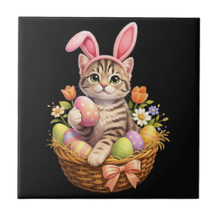 Azulejo Amantes de Gatitos Adorables Feliz Pascua Gato