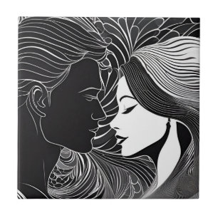 Azulejo Amantes de los negros y blancos roánticos de las s