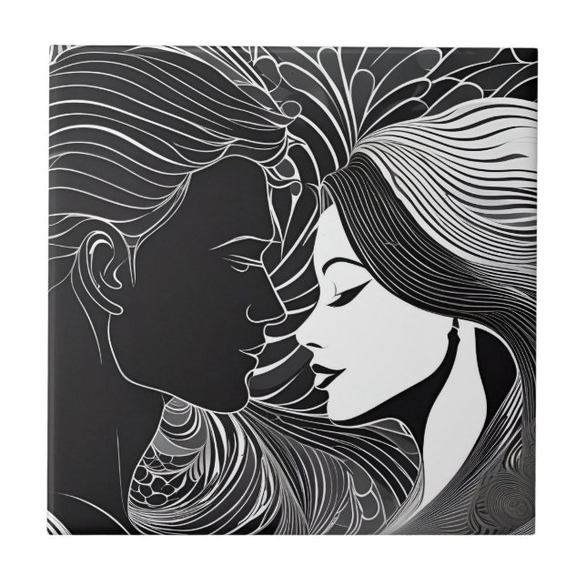 Azulejo Amantes de los negros y blancos roánticos de las s (Frente)