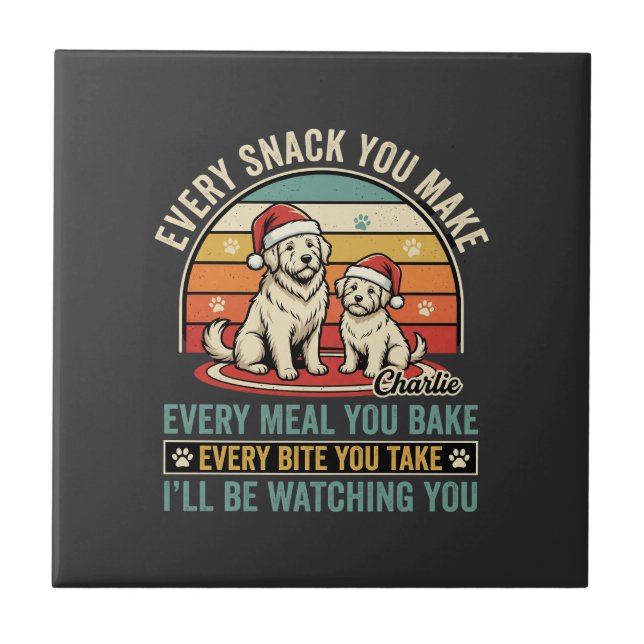 Azulejo Amantes de perros de Navidad Snack Viendo (Frente)