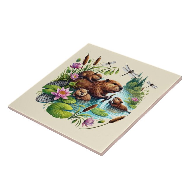 Azulejo Amantes del castor de los bosques (Lado)