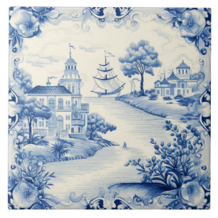 Azulejo Amantes del Mediterráneo blanco azul