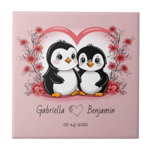 Azulejo Amantes del Pingüino Personalizado, el Día de San