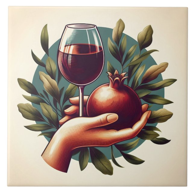 Azulejo Amantes del vino de compañía que trabajan en casa (Frente)